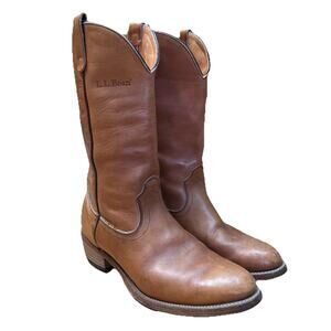 Vintage LL BEAN Golden Brown Leather Cowboy Boots Men's 10.5 Western Leather